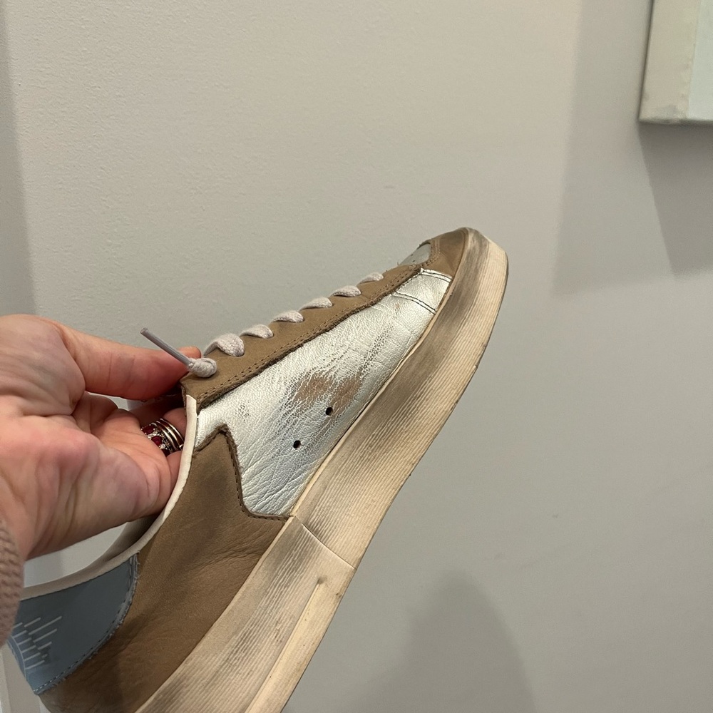 Golden Goose Tan and silver Sneakers